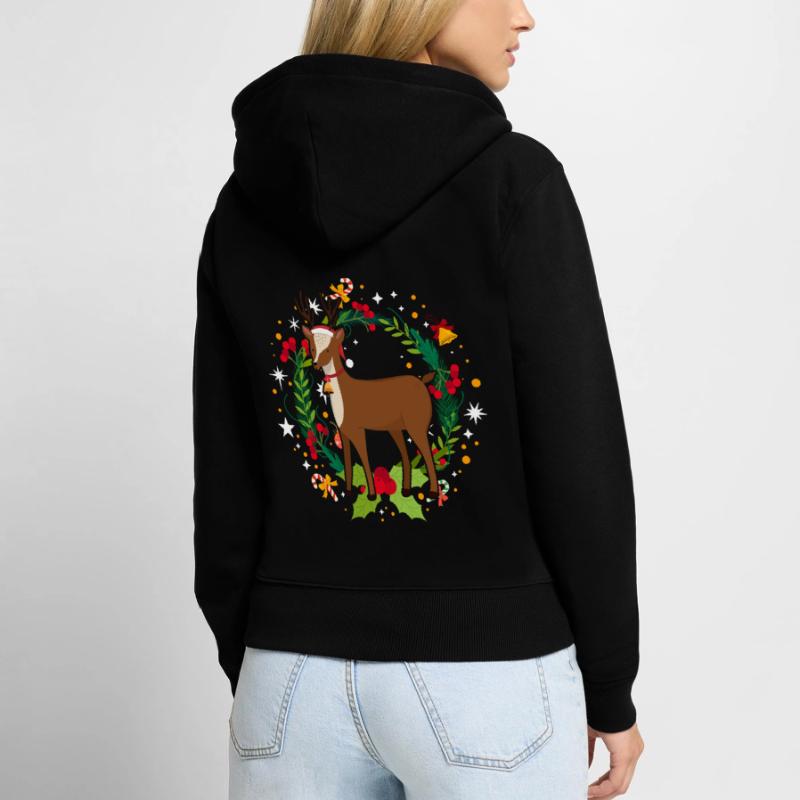 Pull de Noël moche Renne Sweat à capuche zippé Premium bio Femme