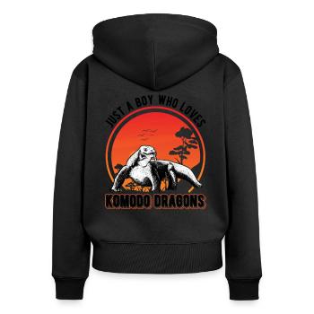 Komodowaran Mädchen Komodo Dragon Waran - Frauen Premium Bio Zip Hoodie - Schwarz - Hinten - Julia (174cm)