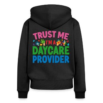 Fournisseur de services de garde d’enfants Enseignant - Sweat à capuche zippé Premium bio Femme - noir - Dos - Julia (174cm)