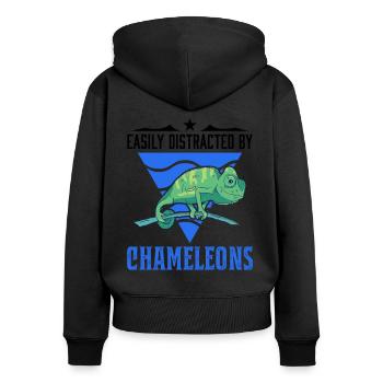 Facilement distrait par chameleons Chameleon - Sweat à capuche zippé Premium bio Femme - noir - Dos - Julia (174cm)