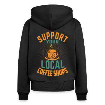 Soutenez vos cafés locaux - Barista - Sweat à capuche zippé Premium bio Femme - noir - Dos - Julia (174cm)
