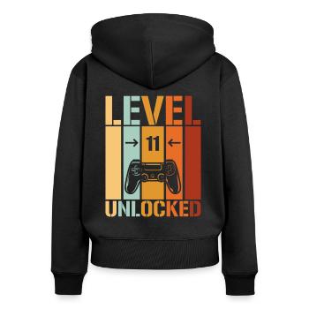 11. Geburtstag Level 11 unlocked - Frauen Premium Bio Zip Hoodie - Schwarz - Hinten - Julia (174cm)