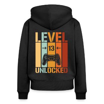 13. Geburtstag Level 13 unlocked - Frauen Premium Bio Zip Hoodie - Schwarz - Hinten - Julia (174cm)