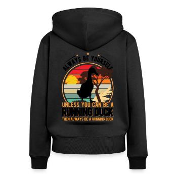 Indian Running Gift Runner Duck - Women's Premium Organic Zip Hoodie - black - Back - Julia (174cm)