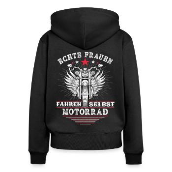 Echte Frauen fahren Motorrad - Bikerin Spruch - Frauen Premium Bio Zip Hoodie - Schwarz - Hinten - Julia (174cm)
