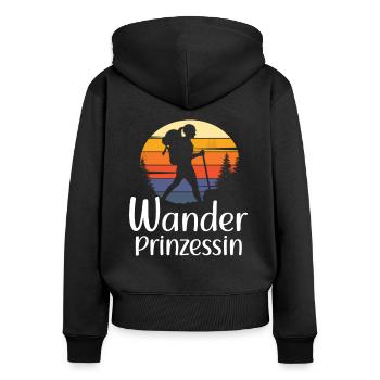 Wanderprinzessin Wandern Bergsteigen Retro Vintage - Frauen Premium Bio Zip Hoodie - Schwarz - Hinten - Julia (174cm)