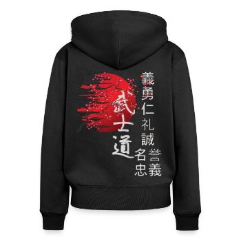 Japon Vintage Japanese Streetwear - Sweat à capuche zippé Premium bio Femme - noir - Dos - Julia (174cm)