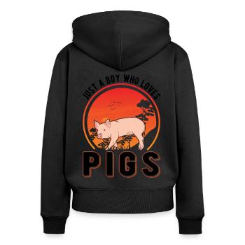 Schweine Junge Schweinebauern - Frauen Premium Bio Zip Hoodie - Schwarz - Hinten - Julia (174cm)