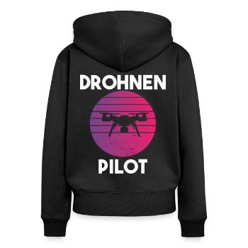 Drohnenpilot Spruch - Frauen Premium Bio Zip Hoodie - Schwarz - Hinten - Julia (174cm)