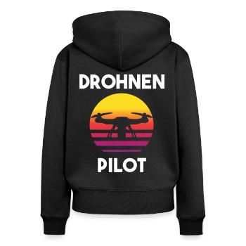 Drohnenpilot Spruch - Frauen Premium Bio Zip Hoodie - Schwarz - Hinten - Julia (174cm)