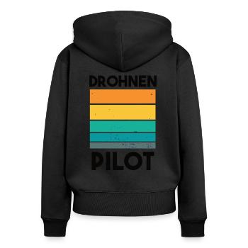 Drohnenpilot Spruch - Frauen Premium Bio Zip Hoodie - Schwarz - Hinten - Julia (174cm)