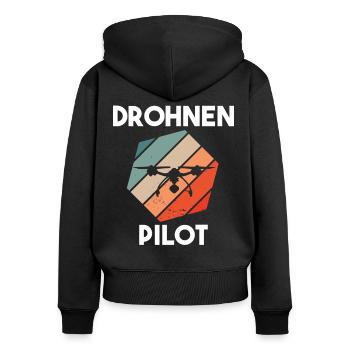 Drohnenpilot Spruch - Frauen Premium Bio Zip Hoodie - Schwarz - Hinten - Julia (174cm)