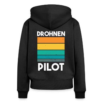 Drohnenpilot Spruch - Frauen Premium Bio Zip Hoodie - Schwarz - Hinten - Julia (174cm)
