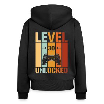 30e anniversaire Niveau 30 débloqué - Sweat à capuche zippé Premium bio Femme - noir - Dos - Julia (174cm)