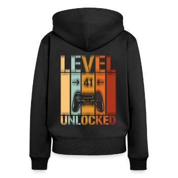 41. Geburtstag Level 41 unlocked - Frauen Premium Bio Zip Hoodie - Schwarz - Hinten - Julia (174cm)