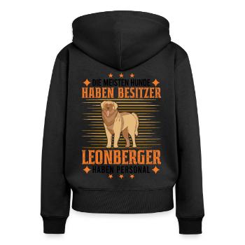 Leonberger Personal - Frauen Premium Bio Zip Hoodie - Schwarz - Hinten - Julia (174cm)