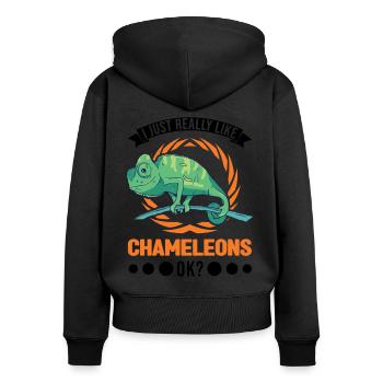 Chameleon Cadeau Caméléon - Sweat à capuche zippé Premium bio Femme - noir - Dos - Julia (174cm)