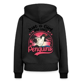 Pinguin Mädchen Penguin - Frauen Premium Bio Zip Hoodie - Schwarz - Hinten - Julia (174cm)