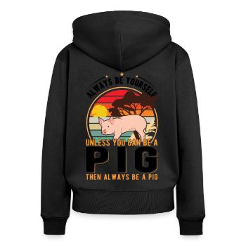 Pigs Cadeau Éleveur de porcs - Sweat à capuche zippé Premium bio Femme - noir - Dos - Julia (174cm)