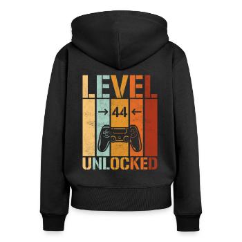 44th Birthday Level 44 unlocked - Women's Premium Organic Zip Hoodie - black - Back - Julia (174cm)
