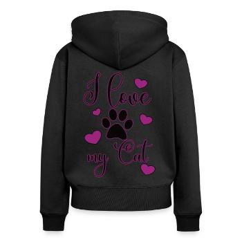 J’adore mon chat - Sweat à capuche zippé Premium bio Femme - noir - Dos - Julia (174cm)