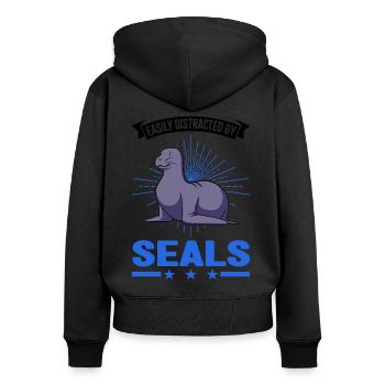 Easily distracted by Seals Sea Lion Robbe - Frauen Premium Bio Zip Hoodie - Schwarz - Hinten - Julia (174cm)