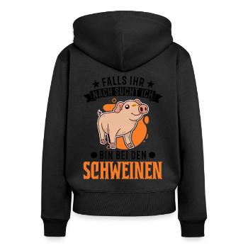 Falls ihr nach sucht ich Bin bei den Schweinen - Frauen Premium Bio Zip Hoodie - Schwarz - Hinten - Julia (174cm)
