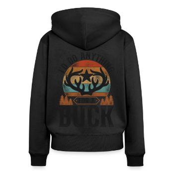 Buck Deer Hunting Hunter Pun - Frauen Premium Bio Zip Hoodie - Schwarz - Hinten - Julia (174cm)