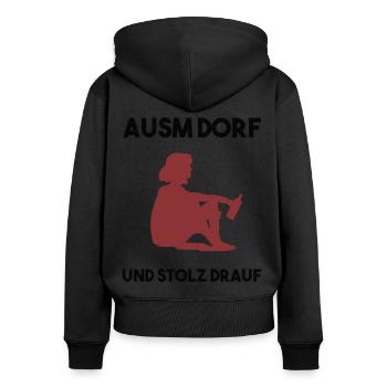 Dorfleben Spruch - Frauen Premium Bio Zip Hoodie - Schwarz - Hinten - Julia (174cm)