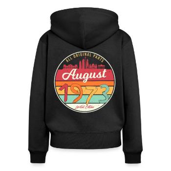 1973 En août Millésime - Sweat à capuche zippé Premium bio Femme - noir - Dos - Julia (174cm)