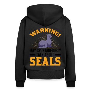 Robbe Geschenk Seal Seelöwe - Frauen Premium Bio Zip Hoodie - Schwarz - Hinten - Julia (174cm)