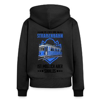 Straßenbahn Geschenk Straßenbahnfahrer Tram S-Bahn - Frauen Premium Bio Zip Hoodie - Schwarz - Hinten - Julia (174cm)