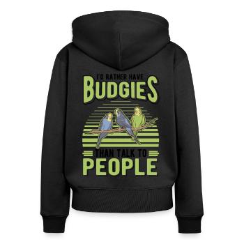 Budgerigar Cadeau Welli Perruche - Sweat à capuche zippé Premium bio Femme - noir - Dos - Julia (174cm)