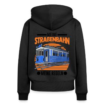 Meine Straßenbahn Meine Regeln Tram S-Bahn - Frauen Premium Bio Zip Hoodie - Schwarz - Hinten - Julia (174cm)