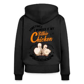 Silk Chicken Cadeau Silkie Chicken - Sweat à capuche zippé Premium bio Femme - noir - Dos - Julia (174cm)