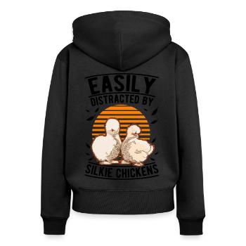 Facilement distrait par Silkie Chickens Silk Chicken - Sweat à capuche zippé Premium bio Femme - noir - Dos - Julia (174cm)