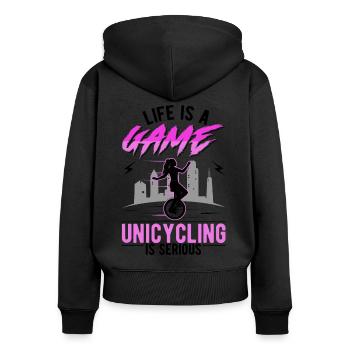 Einradfahrerin Geschenk Einrad Mädchen - Frauen Premium Bio Zip Hoodie - Schwarz - Hinten - Julia (174cm)