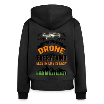 Drohne Drohnenpilot Quadrocopter - Frauen Premium Bio Zip Hoodie - Schwarz - Hinten - Julia (174cm)