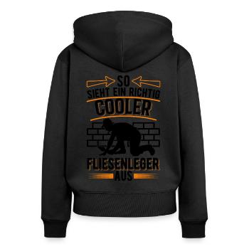 So sieht ein richtig cooler Fliesenleger aus - Frauen Premium Bio Zip Hoodie - Schwarz - Hinten - Julia (174cm)