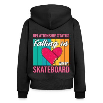 Skater Falling In Love With My Skateboard Gift - Frauen Premium Bio Zip Hoodie - Schwarz - Hinten - Julia (174cm)