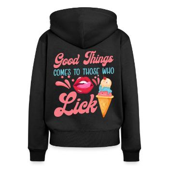 Ice Cream Cone Mouth Tongue Good - Frauen Premium Bio Zip Hoodie - Schwarz - Hinten - Julia (174cm)