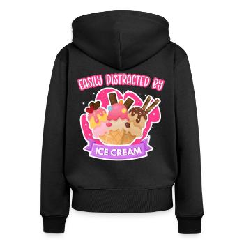 Ice Cream Cone Easily Distracted - Frauen Premium Bio Zip Hoodie - Schwarz - Hinten - Julia (174cm)