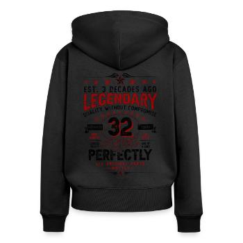 Vintage Légendaire - Vieilli parfaitement 32ème anniversaire - Sweat à capuche zippé Premium bio Femme - noir - Dos - Julia (174cm)