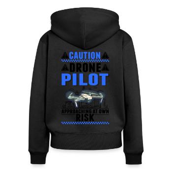 Attention Drones pilotes de drones révisés - Sweat à capuche zippé Premium bio Femme - noir - Dos - Julia (174cm)