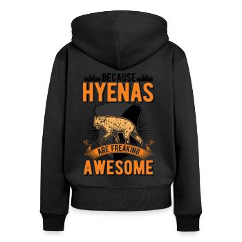 Hyäne Geschenk Erdwolf Hyena - Frauen Premium Bio Zip Hoodie - Schwarz - Hinten - Julia (174cm)