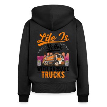 Garbage Truck Müllabfuhr Geschenk Müllwagen - Frauen Premium Bio Zip Hoodie - Schwarz - Hinten - Julia (174cm)