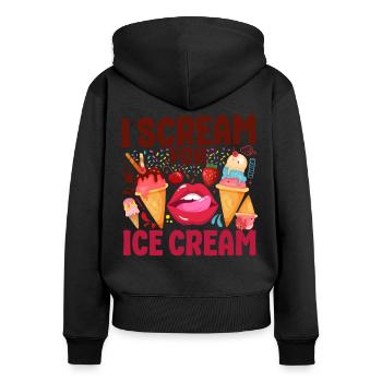 Ice Cream Pun Cone Popsicle Mouth - Frauen Premium Bio Zip Hoodie - Schwarz - Hinten - Julia (174cm)