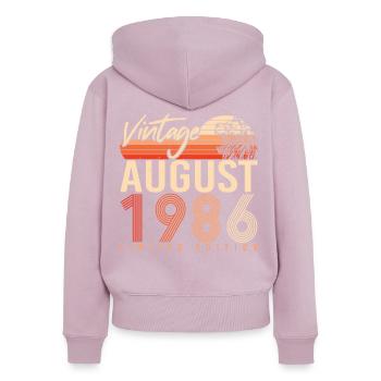 Année de construction 1986 en août - Sweat à capuche zippé Premium bio Femme - rose poudré - Dos - Julia (174cm)