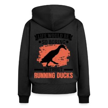 Indian Running Gift Running Duck - Women's Premium Organic Zip Hoodie - black - Back - Julia (174cm)