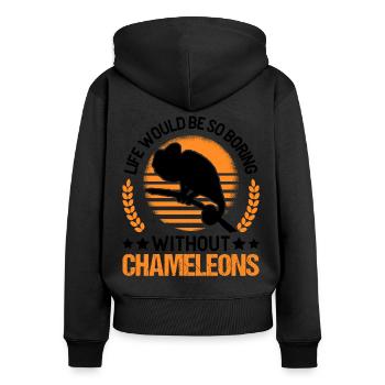 Chameleon Cadeau Caméléon - Sweat à capuche zippé Premium bio Femme - noir - Dos - Julia (174cm)